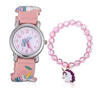 ORFOFE Unicorn Checking Bracelet Girls Watch Kids Set for and with Simple-Style Dial and Stainless Steel Material, Easy Time Developing Time Awareness, Birthday Gift for Children