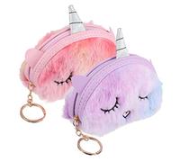 ORFOFE Unicorn Coin Purses 2 Pcs Plush Wallets Keychain, Compact Change and Key Holders for Girls, Suitable for School, Travel and Giving, Assorted Colours