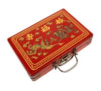 ORFOFE Vintage Wooden Mahjong Storage Box with Handle Traditional Chinese Patterned Portable Case for Mahjong Tiles Spacious Design for Multiple Practical Gift for Family and Friends