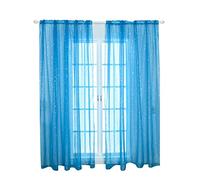 ORFOFE Voile Sheer Curtains Glitter Silver Star Printing for Kids Room Blue Window Screening Pocket Rod 100x270CM Tulle Panel