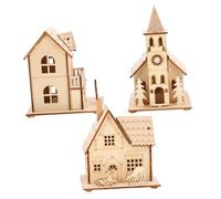 ORFOFE Wood House Decor 3pcs Little Christmas House Luminous Christmas Ornament Xmas Wood Ornament Christmas Decor for Home Office