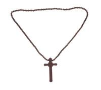 ORFOFE Wooden Cross Beads Necklace Hip-hop Style Crucifix Pendant for Men Women Christian Rosary Jewelry with Rear View Mirror Accessories Versatile Religious Gift for Baptism Christmas