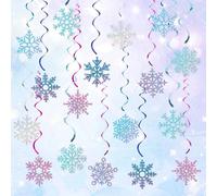 ORG 24Pcs Frozen Colorful Snowflake Hanging Swirl Decorations, Winter Ceiling Streamers Iridescent Snowflakes Ornament for Wonderland Frozen Party Decorations, New Year Birthday Christmas Party Decor