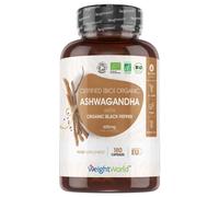 Organic Ashwagandha + Black Pepper - 600mg 180 Capsules - Ideal Tablets for Energy, Memory & Muscle Growth
