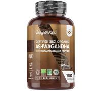 Weight World Organic Ashwagandha Capsules, 180 (6 Months) - Organic Black Pepper - Soil Assoc.