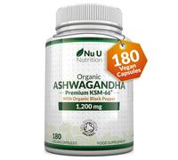 Organic Ashwagandha KSM-66 1200mg - 180 Vegan Capsules not Tablets - High Strength Ashwaganda Root Extract with Organic Black Pepper - Made in The