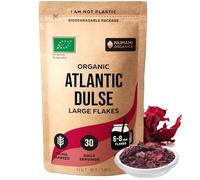 Organic Atlantic Dulse Flakes - Young Seaweed Grown in North Atlantic, Vacuum Dried Premium Quality. Soft Texture & Mild Taste. Add 1 TSP to Your Dish for Daily Vitamins/Minerals. (18 Grams)