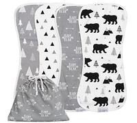 Organic Baby Bear Burp Cloths Boy with Bag - 100% Organic Outside Layers with Extra Absorbent Middle - XLarge Baby Boy and Girl Burping Cloths Set, Soft Spit Up Rags, Woodland Nursery (4 Pack)