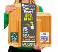 Organic Bamboo Cutting Boards for Kitchen Set of 3 with Lifetime Replacements - Premium Extra Large Wood Chopping Boards with Juice Grooves for Carving & Serving, Non-Toxic & Durable by Greener Chef