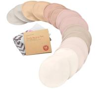 Organic Bamboo Nursing Breast Pads - 14 Washable Pads + Wash Bag - Breastfeeding Nipple Pads for Maternity - Reusable Breast Pads for Breastfeeding (Neutrals, Medium 10cm)