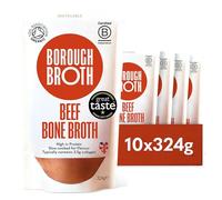 Organic Beef Bone Broth by Borough Broth - High in Collagen for Healthy Skin & Joints - High Protein & Low Calorie - Gluten Free - Grass Fed - Perfect for Gravy & Soups - Delivered Chilled - 10 x 324g