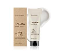 Organic Beef Tallow Sunscreen SPF 30, Broad Spectrum Face and Body Sunblock, Natural Hydration, Lightweight, Non Greasy, No White Cast, 57g (1pc)