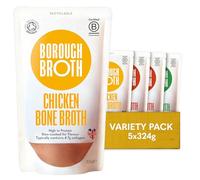 Organic Bone Broth Variety Pack by Borough Broth - Beef, Chicken & Lamb Broth - High Protein & Collagen, Low Carb, Gluten-Free & Keto - Chilled Bone Broth For Soups, Stews & Sauces - 5 x 324g