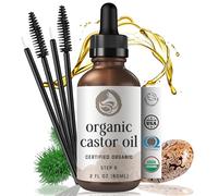 Organic Castor Oil - 2oz - 100% Pure - Cold Pressed - USDA Certified - Hexane Free - For Hair, Skin, Eyelashes, Eyebrows & Nails With Treatment Applicator Kit - by Foxbrim