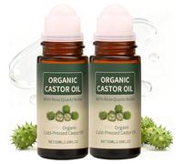 Organic Castor Oil Roll On, 50ml Castor Oil with Rose Quartz Roller, Cold & Fresh-Pressed for Dry Skin & Eyelashes & Eyebrows, Deep and Lasting Hydration, Non-Greasy amd Effective, Easy to Carry (2PC)