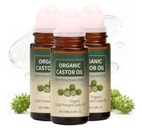 Organic Castor Oil Roll On, 50ml Castor Oil with Rose Quartz Roller, Cold & Fresh-Pressed for Dry Skin & Eyelashes & Eyebrows, Deep and Lasting Hydration, Non-Greasy amd Effective, Easy to Carry (3PC)