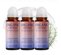 Organic Castor Oil Roll On, 50ml Castor Oil with Rose Quartz Roller, Deep Moisturizing Skin Care, Non-Greasy,Refreshing Texture, Natural Ingredients Castor Oils for Belly, Face, Body, Under Eyes (3)