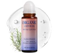 Organic Castor Oil Roll On, 50ml Castor Oil with Rose Quartz Roller, Deep Moisturizing Skin Care, Non-Greasy,Refreshing Texture, Natural Ingredients Castor Oils for Belly, Face, Body, Under Eyes (1)