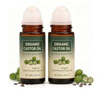Organic Castor Oil Roll-on, Castor Oil Rose Quartz Roller Ball, Cold-Pressed Organic Castors Oils Rose Quartz Roller Ball, Firms and Smooths Skin, for Skin, Hair, Brows & Lashes (2PC)