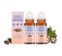 Organic Castor Oil Roll On, Castor Oil with Rose Quartz Roller, Organic Cold-Pressed Roll-On for Face & Body, Helps Firm Skin, Reduce Fine Lines & Nourish, Soothing Moisturising Oil with Rose (2Pc)