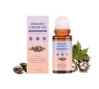 Organic Castor Oil Roll On, Castor Oil with Rose Quartz Roller, Organic Cold-Pressed Roll-On for Face & Body, Helps Firm Skin, Reduce Fine Lines & Nourish, Soothing Moisturising Oil with Rose (1Pc)