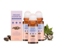 Organic Castor Oil Roll On, Castor Oil with Rose Quartz Roller, Organic Cold-Pressed Roll-On for Face & Body, Helps Firm Skin, Reduce Fine Lines & Nourish, Soothing Moisturising Oil with Rose (3Pc)
