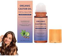 Organic Castor Oil Roll On, Cold Pressed Moisturizing Oil with Rose Quartz Roller - for Brows, Lashes, Dry Skin & Face, Travel Friendly Leakproof Roller Bottle (1PCS)