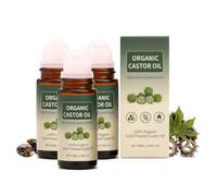 Organic Castor Oil Roll On, Organic Castor Oil With Rose Quartz Roller, Organic Cold-Pressed Roll-On for Face & Body, Helps Firm Skin, Reduce Fine Lines & Nourish, Soothing Moisturising Oil (3Pc)