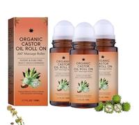 Organic Castor Oil Roll On, Organic Castor Oil with Rose Quartz Roller, Pure Cold-Pressed, Natural Ingredients, Gently Nourishes Skin, Deep Hydration & Smoothing, for Belly, Face, Body (3PC)