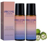 Organic Castor Oil Roll On, Organic Golden Castor Oil Roll-On with Rose Quartz, Natural Ingredients, For Belly, Body, Face, Hands, Legs, Deep Moisturizing Skin Care, Gently Nourishes Skin (2PCS, 50ml)
