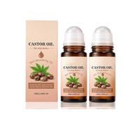Organic Castor Oil Roll On, Rose Quartz Roller Ball, Cold Pressed Non-Greasy Castor Oil for Face Body Hair Brows, Soft Skin Daily Moisturising Care for Women and Men, Glass Bottle (2pc)