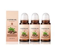 Organic Castor Oil Roll On, Rose Quartz Roller Ball, Cold Pressed Non-Greasy Castor Oil for Face Body Hair Brows, Soft Skin Daily Moisturising Care for Women and Men, Glass Bottle (3pc)