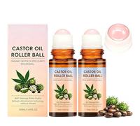 Organic Castor Oil Roll-On with Real Rose Quartz Roller Ball - Cold-Pressed & Natural - Moisturising for Face, Skin, Hair, Eyebrows, Lashes & Nails - Hydrating Oil for Dryness & Dullness, 50ml (2PCS)