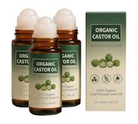 Organic Castor Oil Roll-on with Rose Quartz, 100% Cold-Pressed Organic Castor Oil Glass Bottles Roller, Hydrating Face & Hair Oil for All Skin, Brows Scalp & Lashes, 50ml (3, 50, Millilitres)
