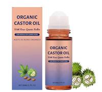 Organic Castor Oil Roll On with Rose Quartz Roller, 1.7oz Natural Moisturizing Oil for Belly, Face and Body, Gentle Nourishing Hydration, 100% Pure Plant-Based Formula (1PCS)