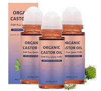 Organic Castor Oil Roll On with Rose Quartz Roller, 1.7oz Natural Moisturizing Oil for Belly, Face and Body, Gentle Nourishing Hydration, 100% Pure Plant-Based Formula (3PCS)