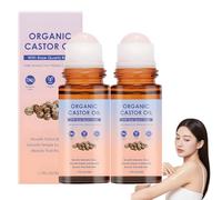 Organic Castor Oil Roll-On with Rose Quartz Roller-100% Pure Extra Virgin Cold-Pressed,Pure for Skin,Golden Oil for Skin/Hair/Brow,Targeted Care for Dry Areas (Face,Hands,Lashes) (2PCS)