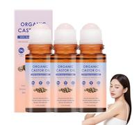 Organic Castor Oil Roll-On with Rose Quartz Roller-100% Pure Extra Virgin Cold-Pressed,Pure for Skin,Golden Oil for Skin/Hair/Brow,Targeted Care for Dry Areas (Face,Hands,Lashes) (3PCS)