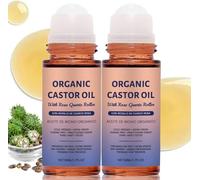 Organic Castor Oil Roll On with Rose Quartz Roller 50 ml, Cold Pressed for Face Hair Brows Lashes, Deep Moisturising Leak-Proof Body Oil, Portable Castor Oil Roller Ball (2PCS)