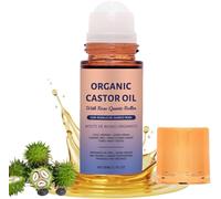 Organic Castor Oil Roll On with Rose Quartz Roller 50 ml, Cold Pressed for Face Hair Brows Lashes, Deep Moisturising Leak-Proof Body Oil, Portable Castor Oil Roller Ball (1PCS)