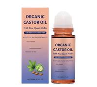 Organic Castor Oil Roll On with Rose Quartz Roller - 50ml Natural Deep Moisturizing Oil for Face, Brows, Hair, Body & Belly, Leak-Proof