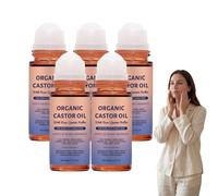 Organic Castor Oil Roll On with Rose Quartz Roller Ball - Rose Quartz Castor Oil Roller - Castor Oil Roll Ball with Rose stone, Moisturizing Body Care Serum, 50ml Cold Pressed Hexane (5 pcs)