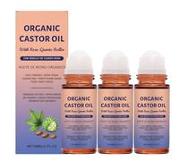 Organic Castor Oil Roll-On with Rose Quartz Roller-Cold-Pressed for Max Nutrients,Pure Golden Oil for Skin, Hair&Brow Care,Nourishment,Hair&Brow Health,Targeted Care for Face,Hands,Lashes (3PCS)