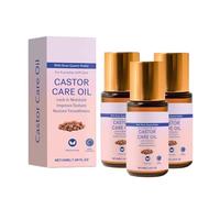 Organic Castor Oil Roll On with Rose Quartz Roller, Cold Pressed Oil for Face and Body, Skin Moisturising & Nourishing, Non-Greasy Daily Beauty Roll-On for Women and Men (3pc)