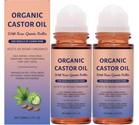 Organic Castor Oil Roll On with Rose Quartz Roller,Moisturising Body Oil,Deep Hydration & Smoothing Serum,Skin Tightening,for Hair Face Body Care