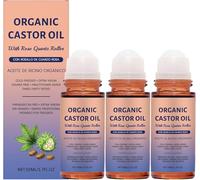 Organic Castor Oil Roll On with Rose Quartz Roller,Moisturising Body Oil,Deep Hydration & Smoothing Serum,Skin Tightening,for Hair Face Body Care
