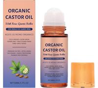 Organic Castor Oil Roll On with Rose Quartz Roller,Moisturising Body Oil,Deep Hydration & Smoothing Serum,Skin Tightening,for Hair Face Body Care