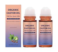 Organic Castor Oil Roll On with Rose Quartz Roller - Natural Skin Care for Face, Body & Belly - Deep Hydration & Smoothing, Gently Nourishes Skin, 1.7oz (2)