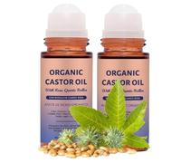 Organic Castor Oil Roll On with Rose Quartz Roller, Pure Cold Pressed & Hexane Free,Anti Ageing Skin Moisturising Castor Oil for Face