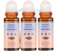 Organic Castor Oil Rose Quartz Roller Ball, 50ml Castor Oil Rose Quartz Roll-On, Natural Cold Pressed Castor Oil For Skin, Long Lasting Moisturizing Hydration, Refreshing Texture Non Greasy (3PC)